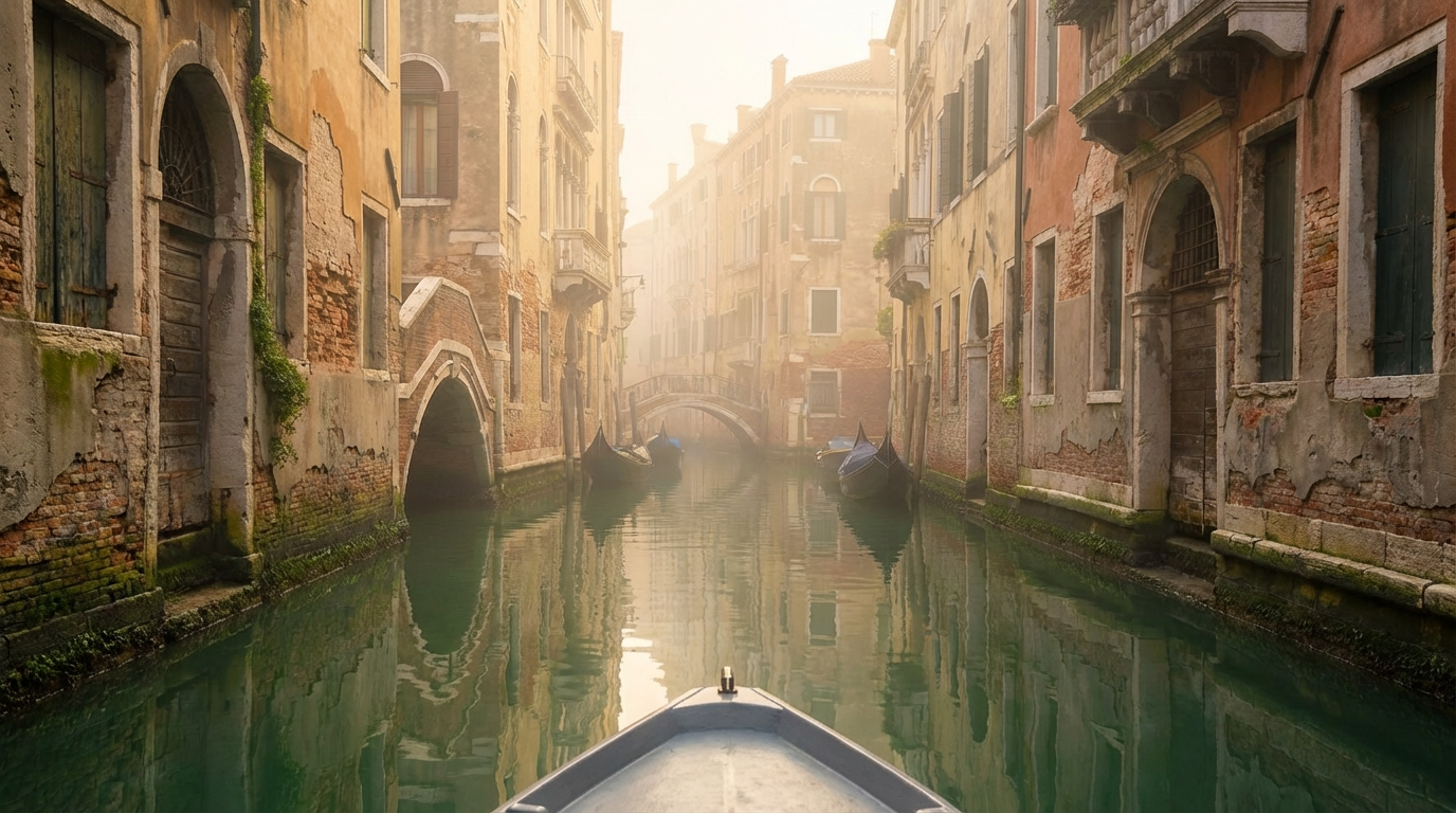 오전의 베네치아, 안개 낐 운하와 고요한 아침